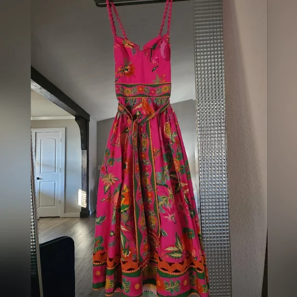 FARM Rio Vibrant Pink Midi Dress with Orange Accents - Picture 8 of 14